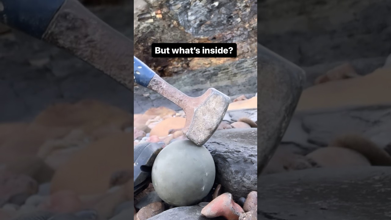 Amazingly round beach pebble cracked open 🔨 😔