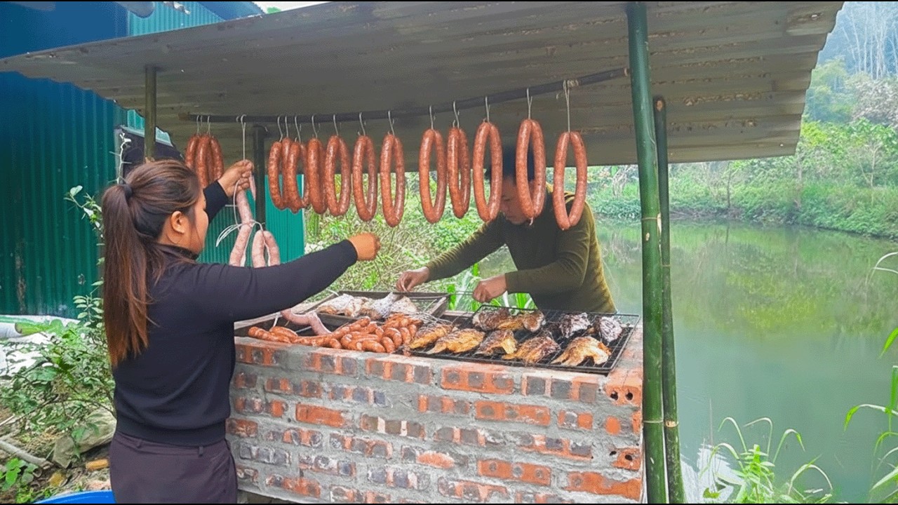 Farm Life Cooking | Sausages and Grilled Fish on a Handmade Stove