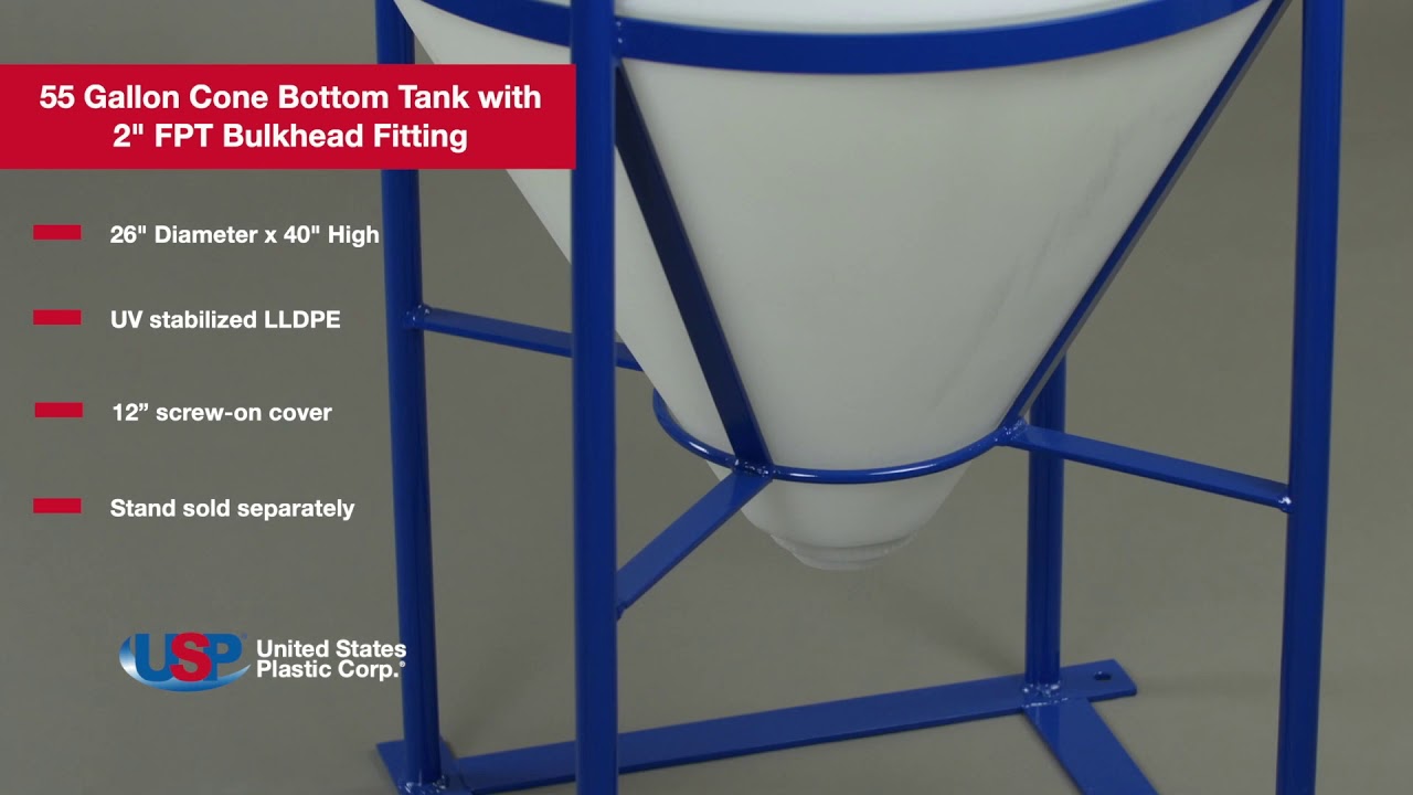 55 Gallon Cone Bottom Tank with 2" FPT Bulkhead Fitting  | U.S. Plastic Corporation®