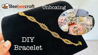 Golden beaded bracelet Tutorial || Beebeecraft Unboxing || How to make Beaded bracelet