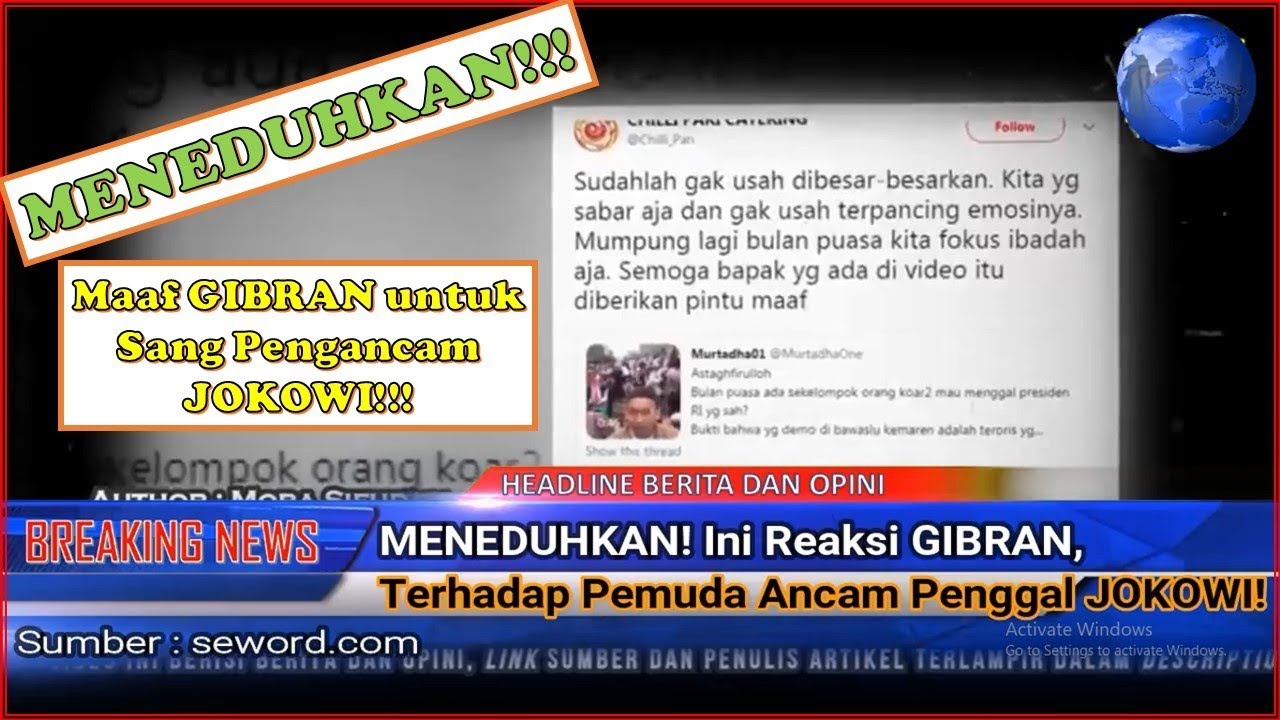 BREAKING NEWS : MENEDUHKAN! Ini Reaksi GIBRAN Terhadap Pemuda yang Ancam Penggal Kepala JOKOWI!! - YouTube IDN NEWS BREAK