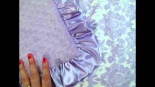 Personalized Lavender Damask Minky Dot Blanket Ruffle