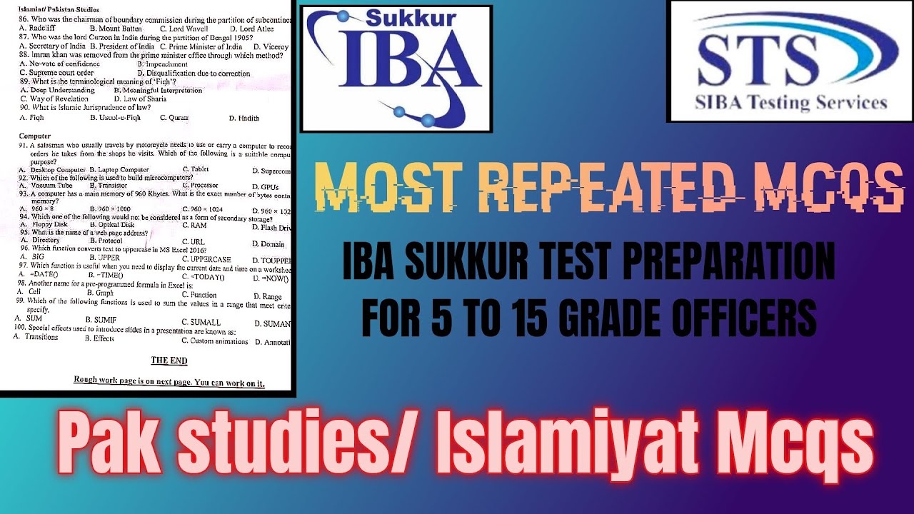 sts test preparation 2023 most repeated pak studies and islamiyat mcqs |iba university sukkur