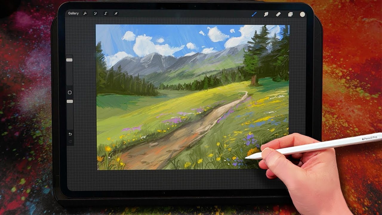 How To Paint Meadow Scene - Procreate - IPad - Digital Painting - YouTube