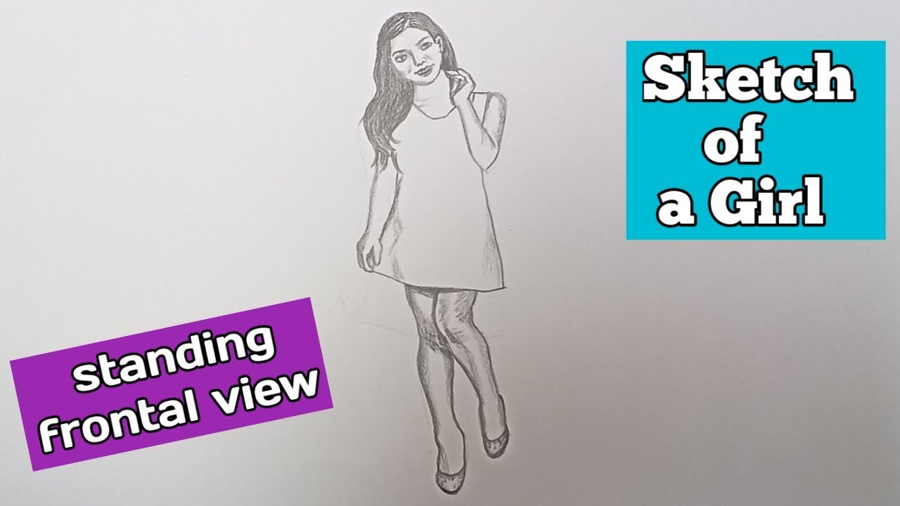 Girl DrawingGirl standing in frontal view / Sketch of a standing girl