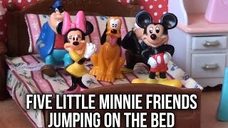 Five Little Minnie Friends Jumping On The Bed Nursery Song Mickey Minnie Pluto Pete Chief Ohara