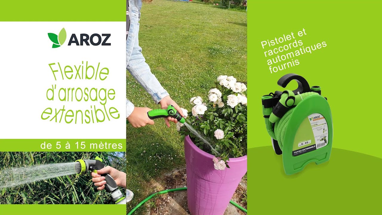 Tuyau d'arrosage extensible + pistolet jet reglable Aroz