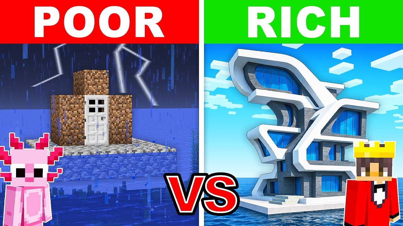 POOR vs RICH: Water House Survival Battle in Minecraft