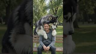 Giant Husky hugs a sad man