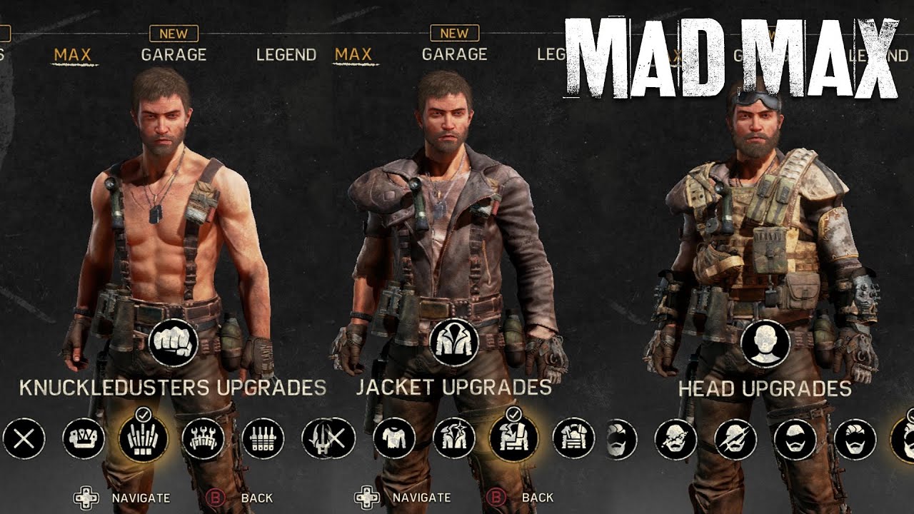 Mad Max - All Max's Outfits/Gears/Upgrades/Weapons (Max Fully Upgraded