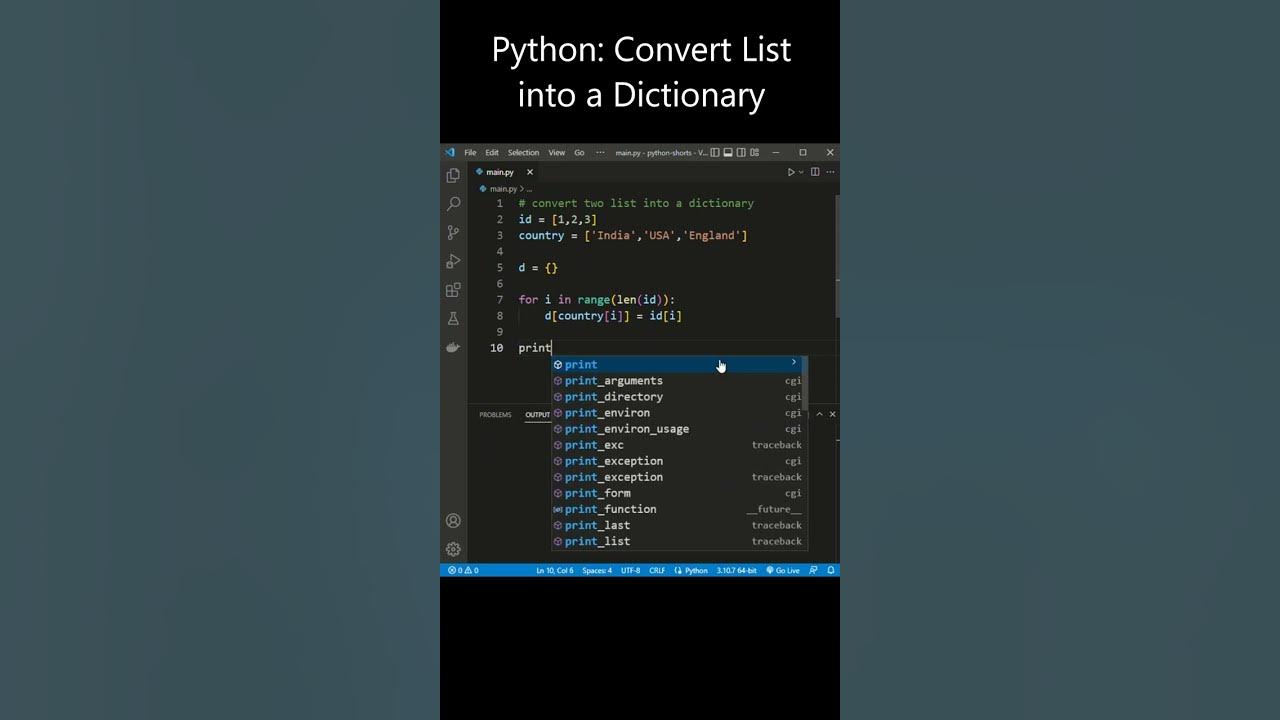 Python : Convert List into Dictionary - YouTube