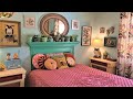 VINTAGE RETRO MCM BEDROOM TOUR | Thrifted Owl Crewels, Lamps, Figurines, McCoy Pottery, Pillows Etc.