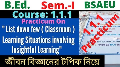 List down few classroom learning situations involving insightful learning / B.Ed. Sem.-1 / BSAEU