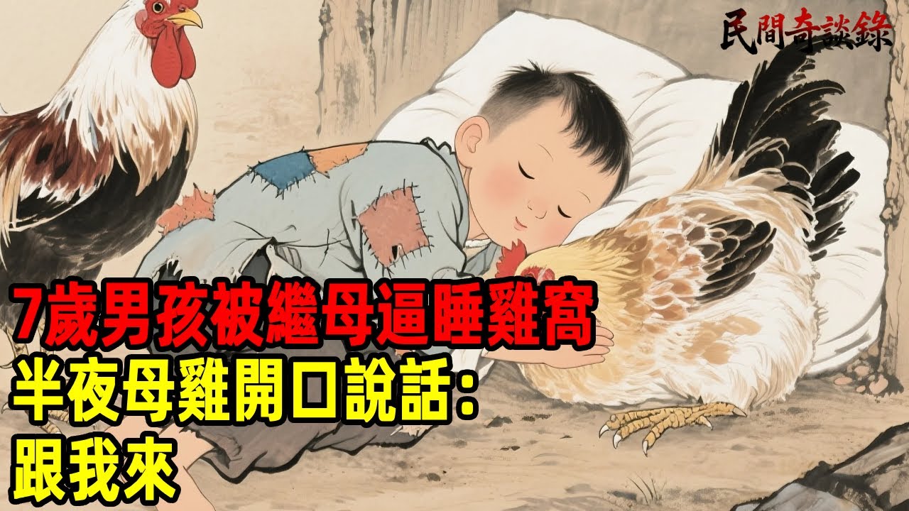 7歲男孩被繼母逼睡雞窩，半夜竟聽到老母雞開口說話：傻孩子，你給我半個餅，我還你一世福報！【民間奇談錄】#民間故事 #台灣傳說 #懸疑故事 #銀髮頻道 #懷舊故事 #助眠故事