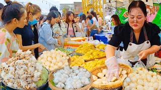 So Yummy! Most Famous Place for Khmer Cake, Desserts at Koh Norea Night Market, Cambodia Street Food