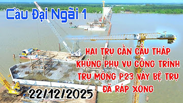 Cầu Đại Ngãi 1 Hai Trụ Cần Cẩu Tháp Khủng Phụ Vụ Công Trình Trụ Móng P23 Váy Bệ Trụ Đã Ráp Xong