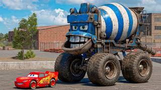 Epic Escape Lightning McQueen vs CONCRETE MIXER MONSTER TRUCK in BeamNG.Drive