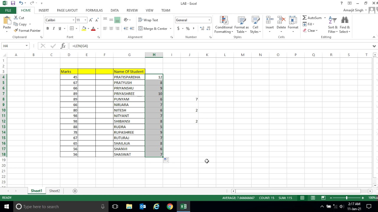 Ms Excel Step By Step Lab 29 Countif Function Example Ii Youtube