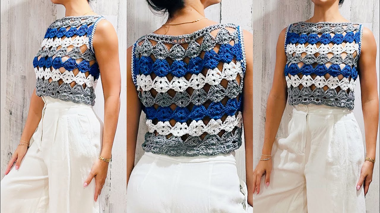 💙🤍🩶 TOP, CAMISETA O BLUSA CALADA A CROCHET - TODAS LAS TALLAS ||TUTORIAL||