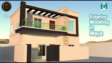 Autodesk Maya: House exterior modeling with measurement detail.