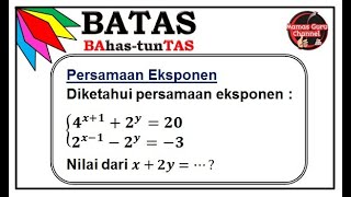 Video ini membahas penyelesaian persamaan eksponen yang secara umum
cukup sulit bagi sebagian siswa karena menggabungkan konsep dan
kuadrat. penjelasan materi di ...