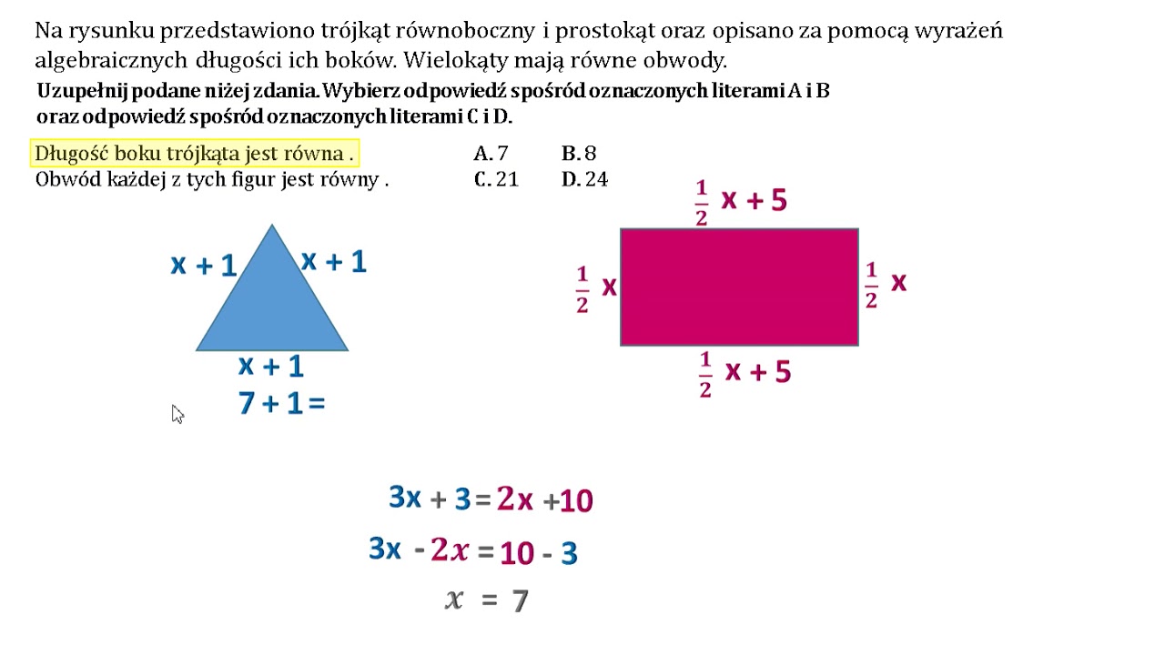 Na rysunku przedstawiono trójkąt i prostokąt. Wyrażenia algebraiczne