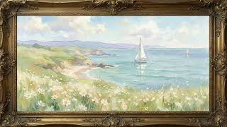 Soft Pastel Coastal Seascape | Framed Watercolor Painting Art TV Background | Screensaver 2 Hours screenshot 4