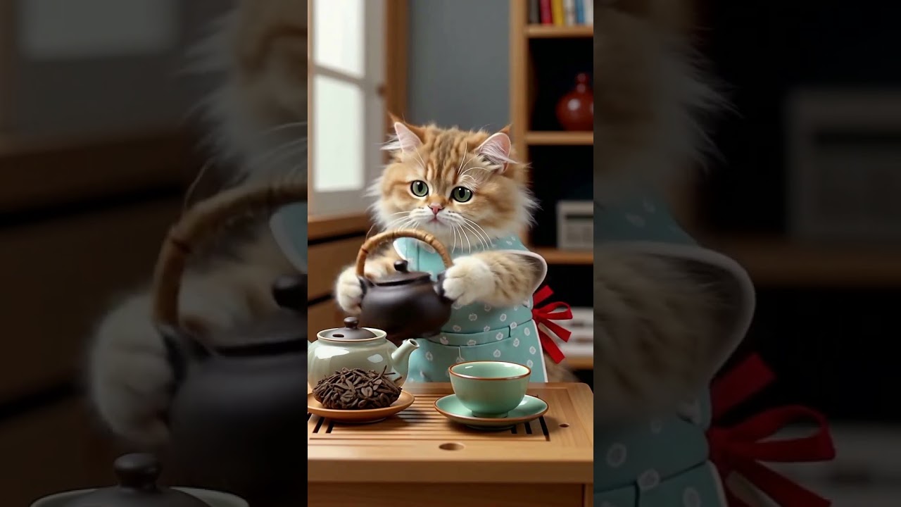 Cat Makes Tea Like a Pro! 😸☕ | Funny & Cute Cat Shorts 