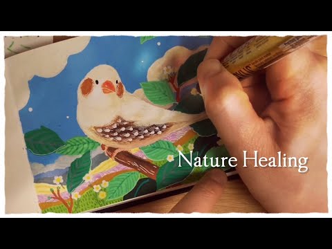 Mixed Media Art Process | Painting Sky & Leaves for a Cute Java Finch