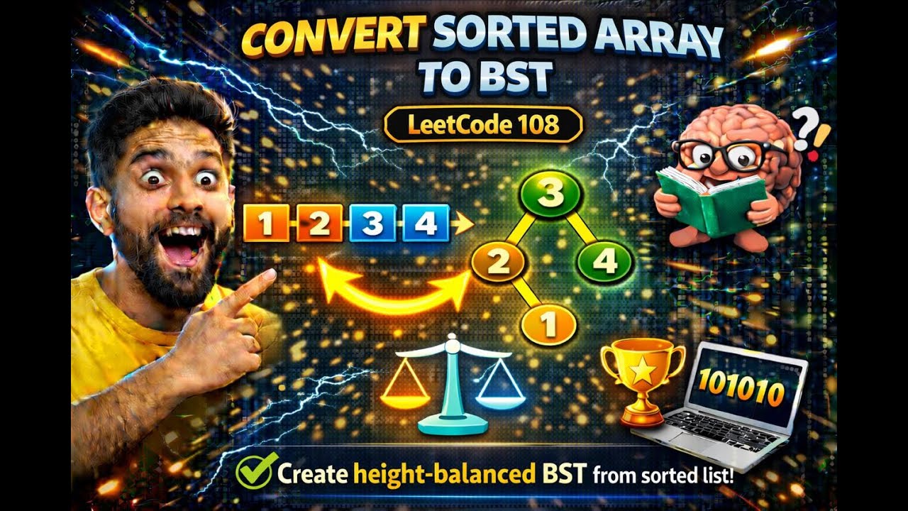 Convert sorted array to binary search tree - YouTube