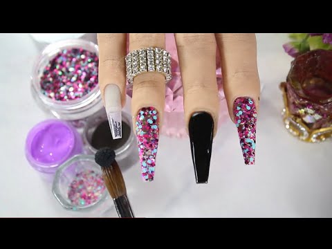 uñas acrilicas súper llamativas con glitters de colores uñas encapsuladas  2020 💐💜🖤💗 - thptnganamst.edu.vn