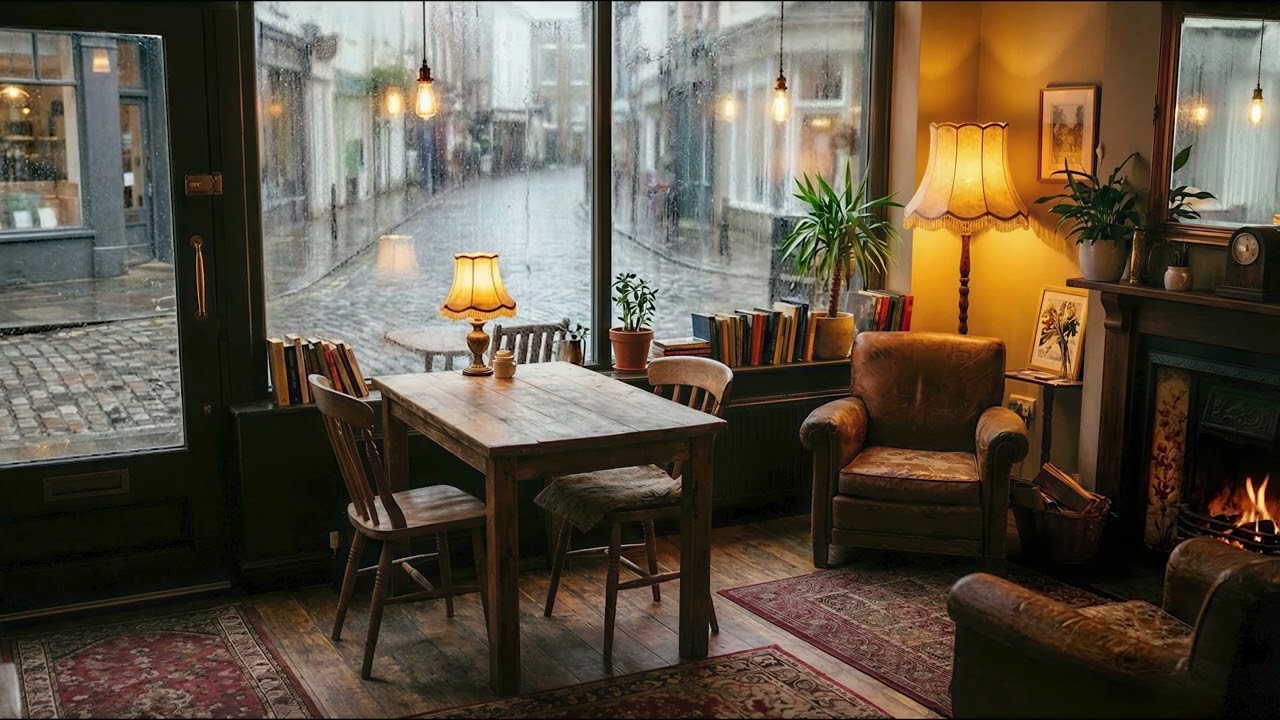 Cozy Coffee Shop Morning | Rain Outside & Relaxing Cafe Ambience | 4K 5 Hours