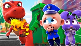 Baby Police vs Giant T-REX | Big Dinosaur Songs🦖 + Safety Song and More Nursery Rhymes & Kids Song