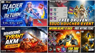 🔴 GLAICER UMP RETURN 🥶 NEW X-SUIT 50UC VOUCHER ✅ WANDERING TYRANT AKM RETURN 😍 INFERNO HELMET RETURN