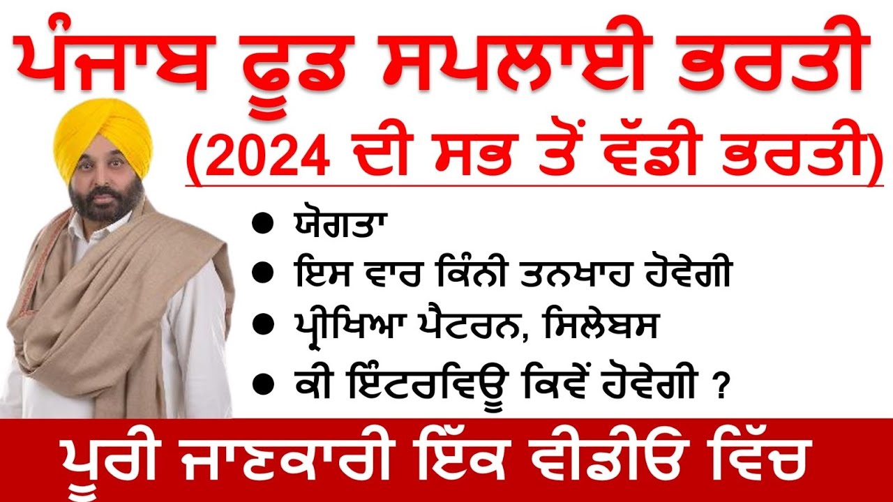 Punjab Food Supply Recruitment 2024Latest Food Supply Department