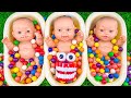 3 Minutes Satisfying with Rainbow Bathtubs with Candy Mixing &amp; Gum Balls INTO Rainbow Lollipop ASMR