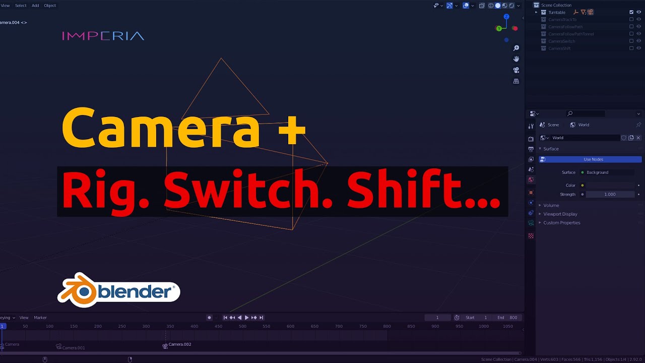 Blender Camera rig, shift, switch... Kamerani yo'lakda yurgizish, togirlash, avtomatik almashtirish