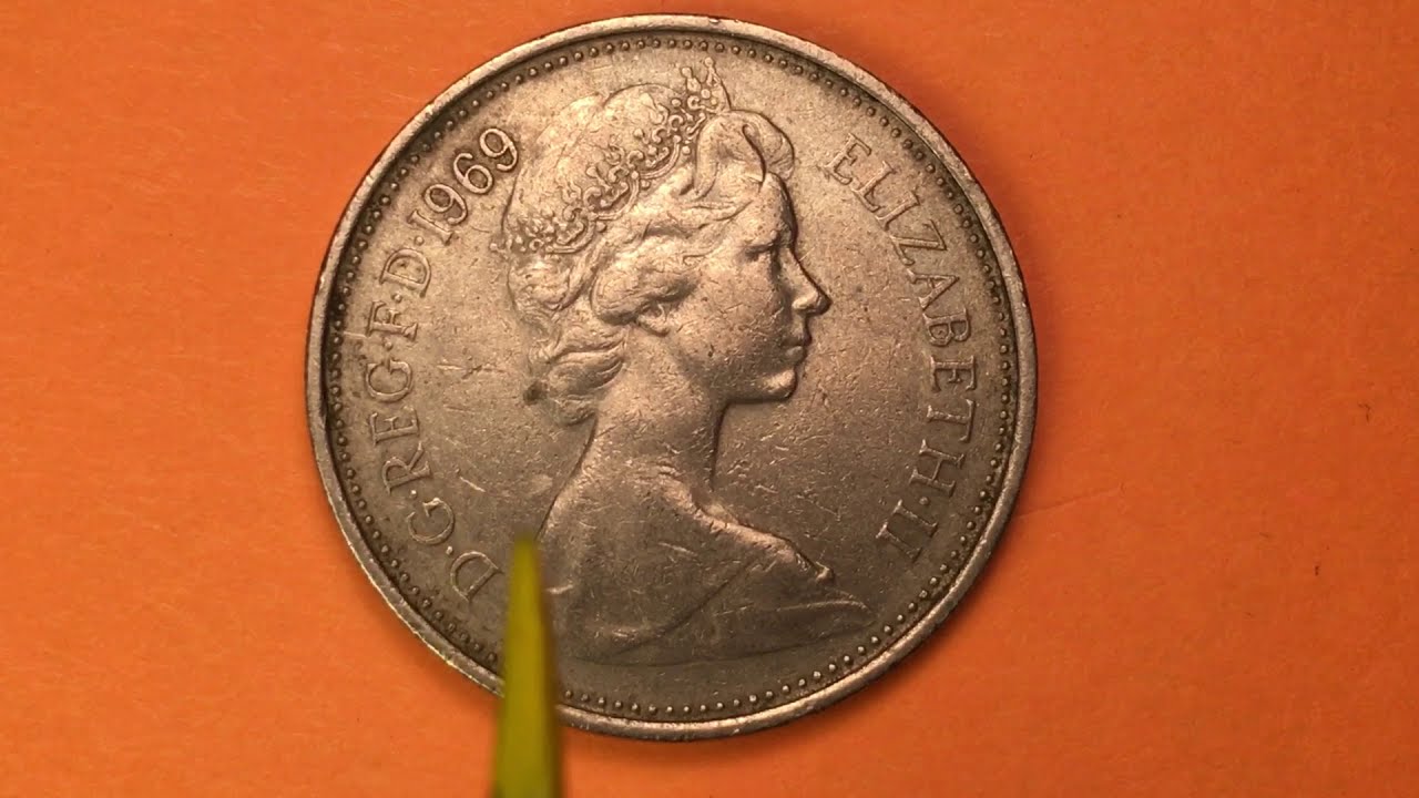 1969 UK 5 New Pence Coin - United Kingdom Replaces One Shilling - Queen Elizabeth II - Great Britain