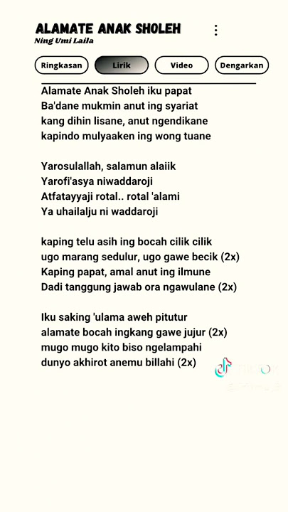 Lirik sholawat alamate anak Sholeh