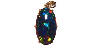7.5 Carat Ethiopian Black Opal Pendant Diamonds 18k Gold - 8677 | FlashOpal