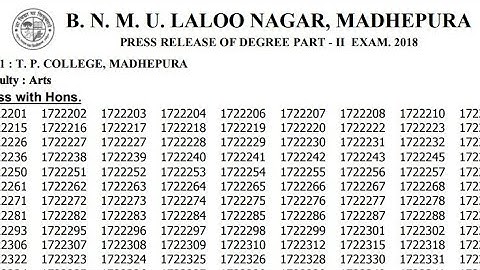 BNMU And Purnea University part 2 result 2018