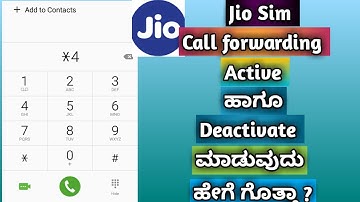 Jio sim Call forwarding activate and deactivate code | In  kannada||