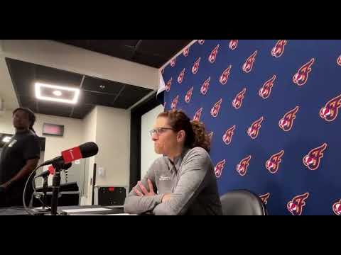 Indiana Fever head coach Stephanie White speaks to reporters after Fever lose to Los Angeles Sparks