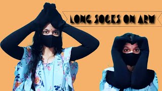 Long socks on Arm/full Long Gloves/🧤 Face Cover With Long Gloves/ #requestedvideo #gloves #socks