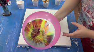 Acrylic Pour  Balloon Dip/Smash/Kiss technique with awesome results! Abstract flower painting #68