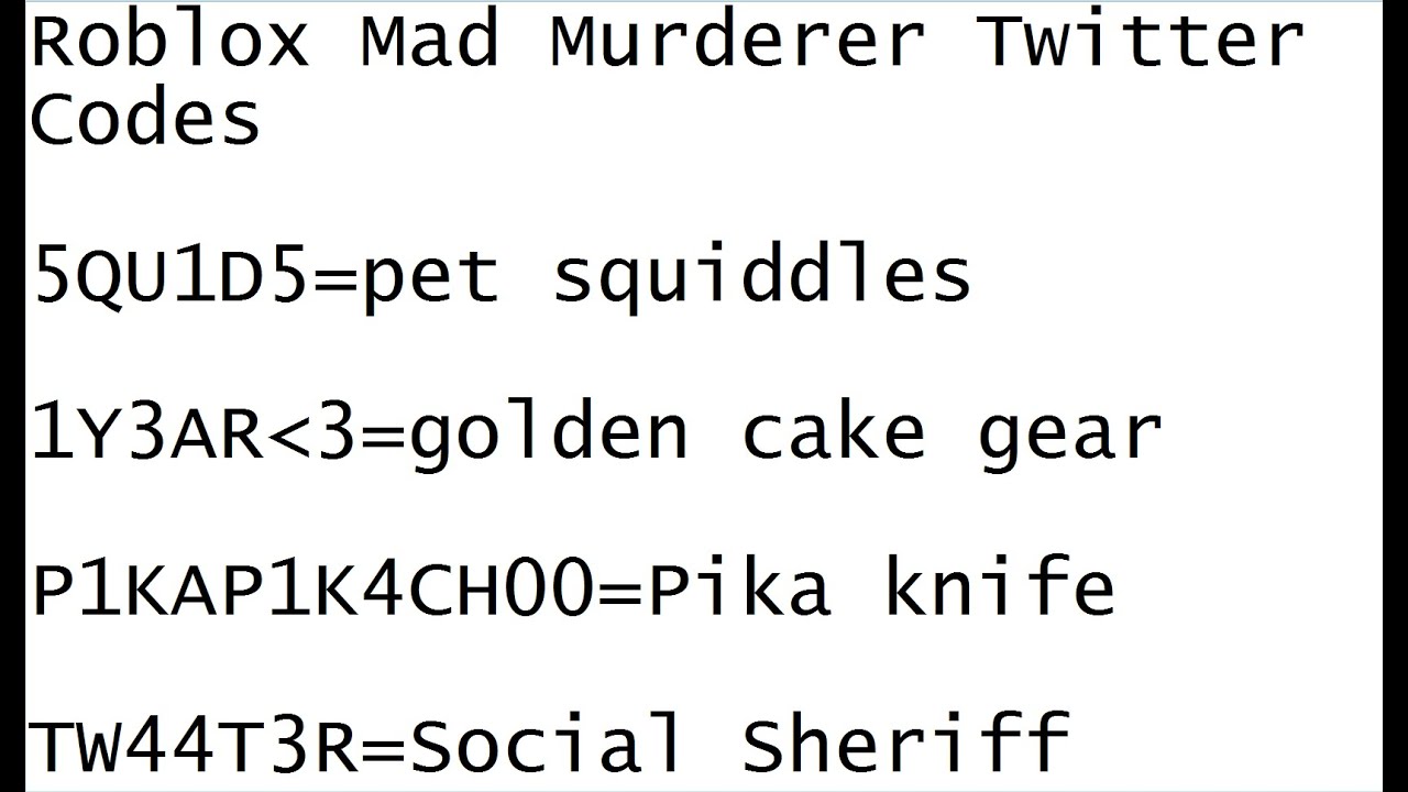 Roblox Mad Murderer Twitter Codes Youtube - roblox code for radio gear