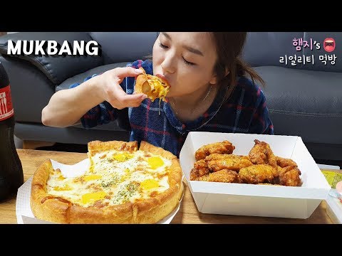 리얼먹방:) 치즈듬뿍 굽네시카고피자 & 고추바사삭치킨 (ft.맥주)ㅣCheese Pizza & Spicy ChickenㅣREAL SOUNDㅣASMR MUKBANGㅣ