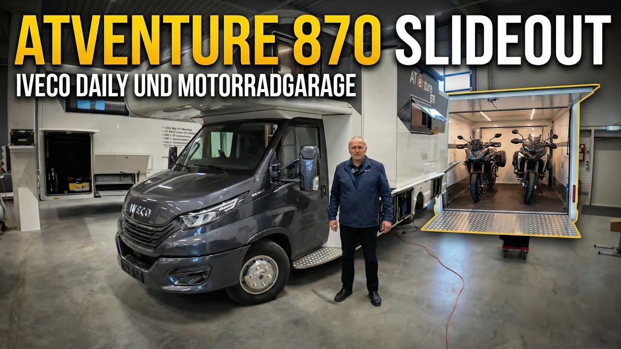 ATVenture 870 mit Slideout & Motorradgarage – Das ultimative Wohnmobil! 😱 Iveco Daily mit Slideout!