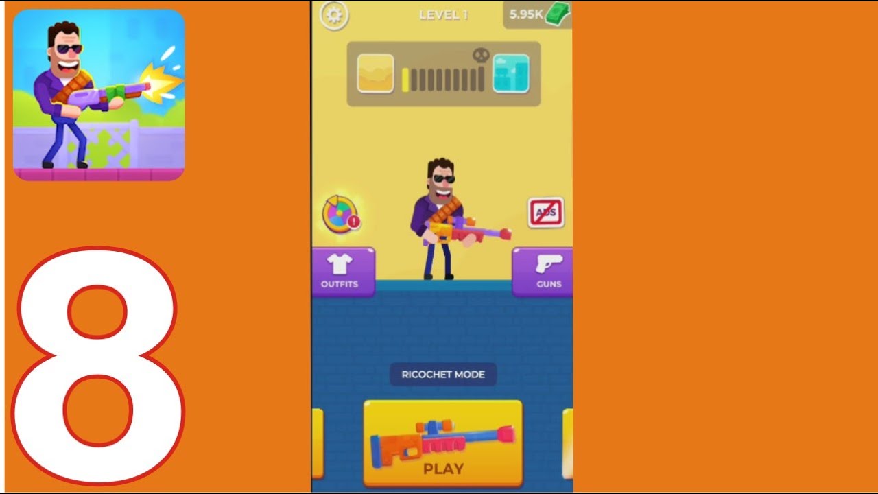 Hitmasters - Gameplay Walkthrough Part 8 - Level 1-12 Ricochet Mode Complete (iOS, Android)