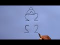 How to draw lord  ganesh with 2222  how to turn 2222 into god ganpati drawing step by step